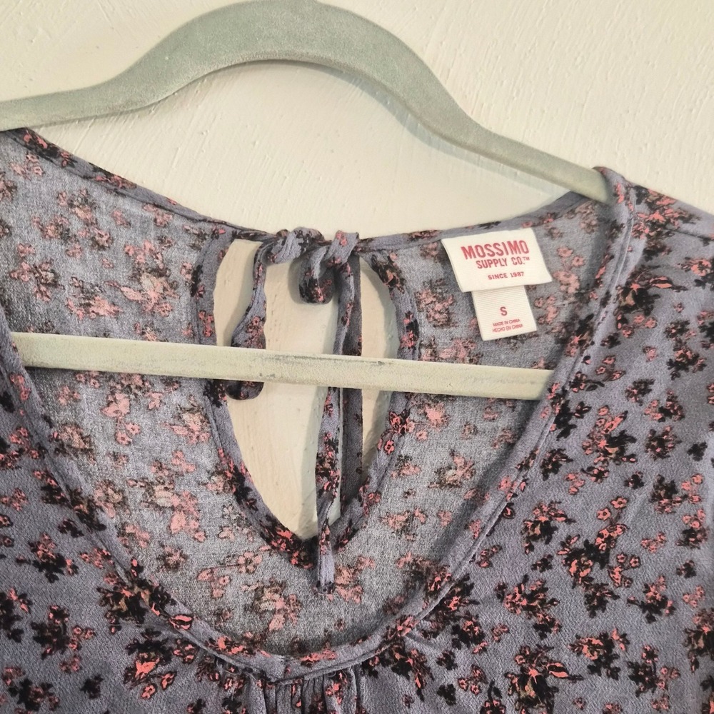 Mossimo Supply Co Floral Peplum Babydoll Blouse Small Rayon Tiered Keyhole Boho - Picture 2 of 7